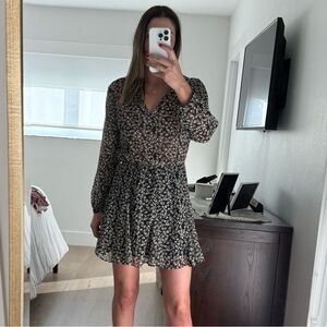 Zara black floral dress long sleeve